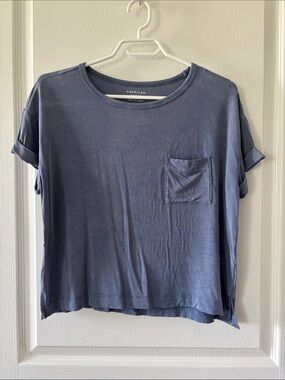 American Eagle Outfitters Soft & Sexy Blue Pocket Tee